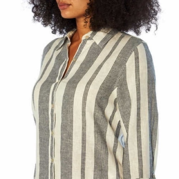 ⭐️Orvis LadiesLong Sleeve Linen Blend Top, Island Stripe Navy/White,Size X-Large - Picture 2 of 12